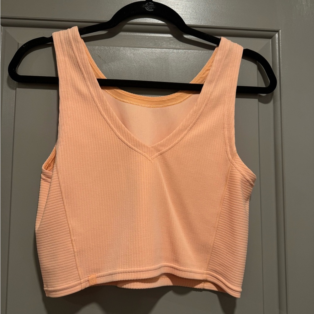 Peach Ribbed V-Neck Crop Top